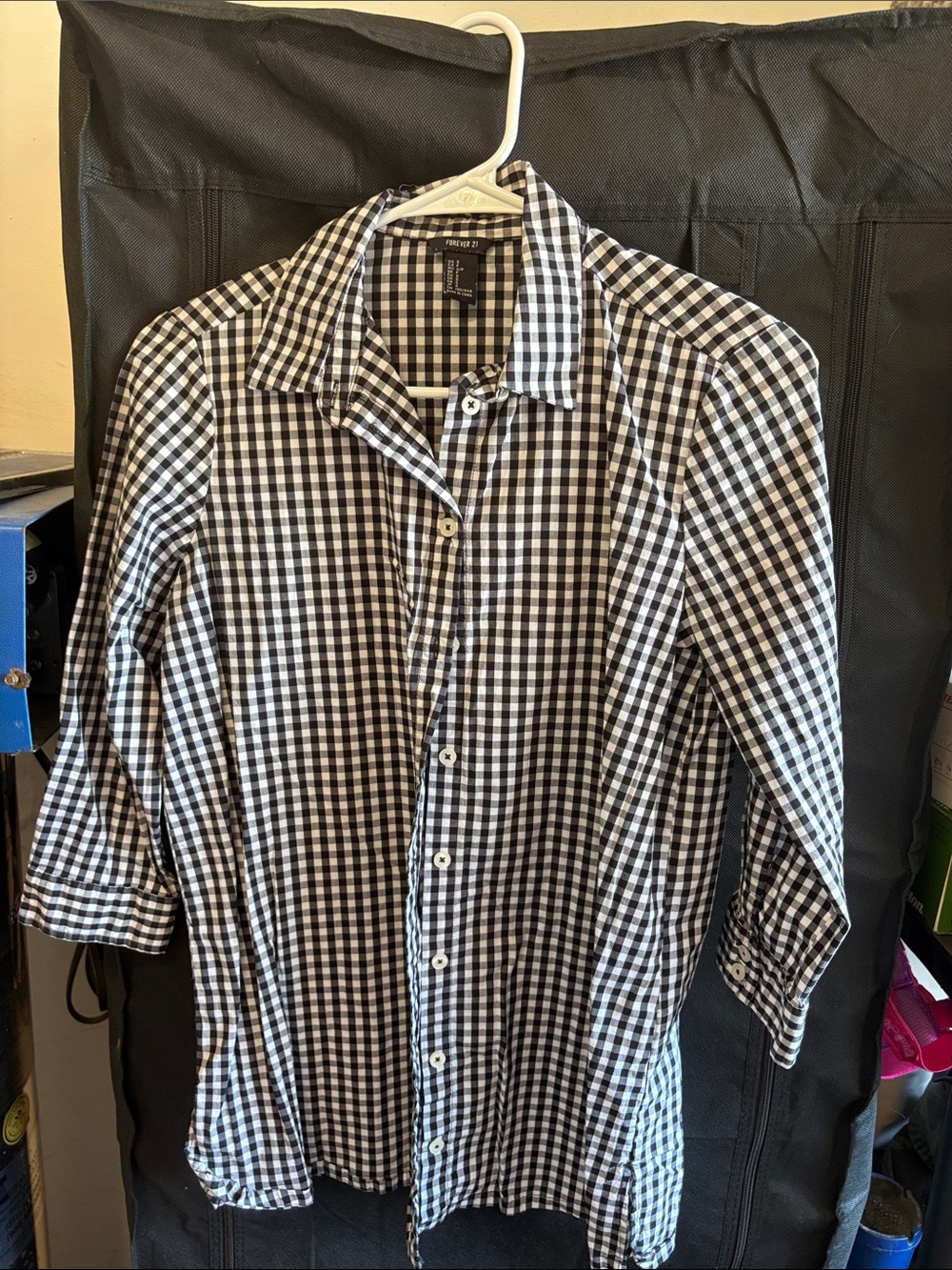 Forever 21 Black and White Gingham Button-Down Shirt
